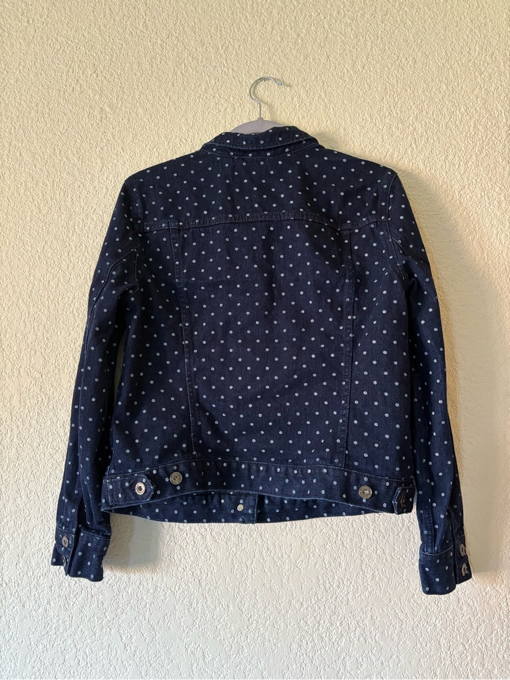 Womens Liz Claiborne Dark Denim Jacket Polka Dot Button-Up Size Large - Picture 3 of 8